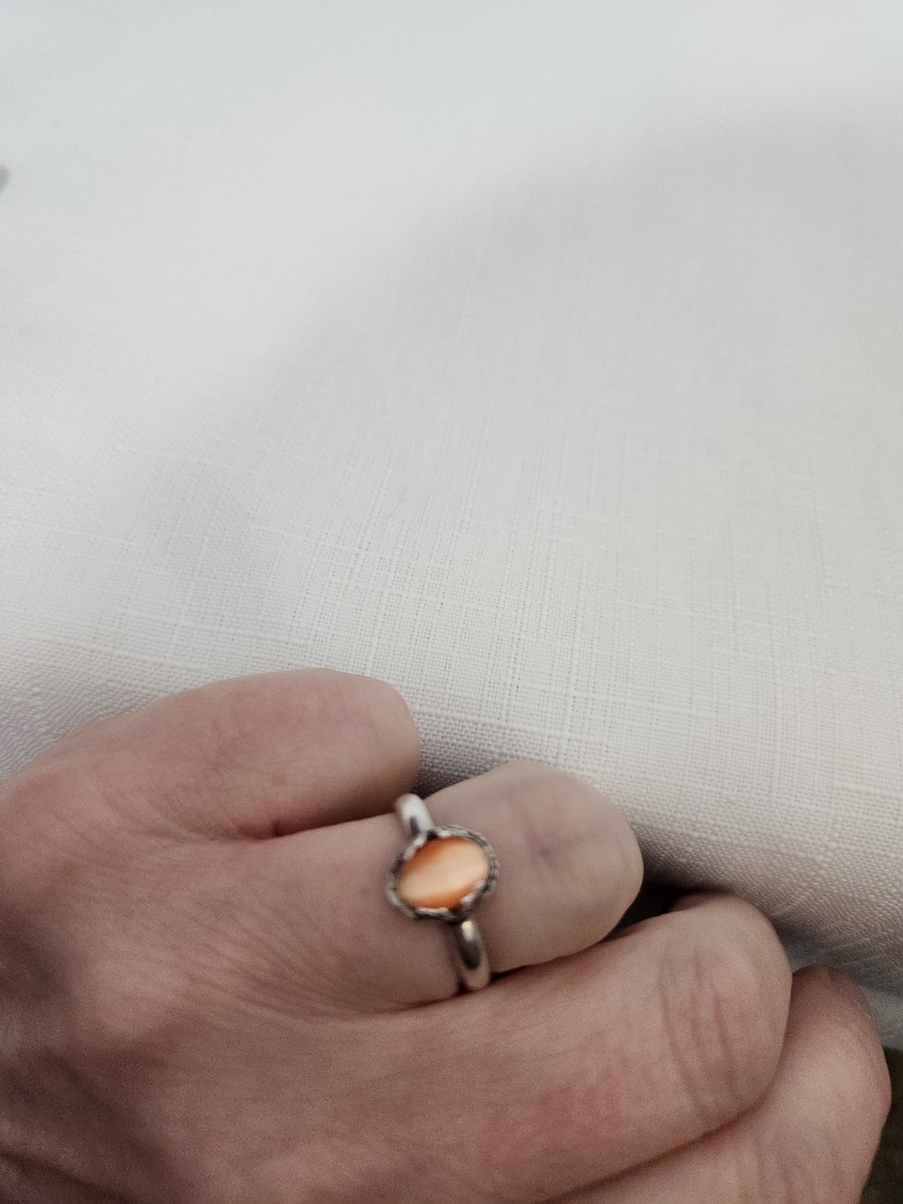 Silver Opal-Effect and Peach Stone Women's Ring Set - Picture 4 of 6